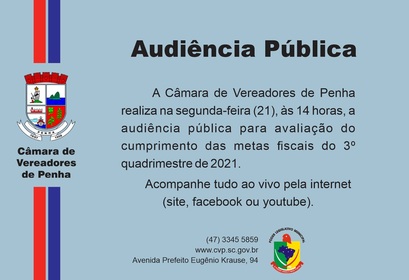 Câmara de Penha avalia metas fiscais do 3º Quadrimestre de 2021