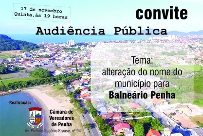 Câmara de Penha debate mudança de nome do município