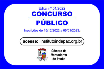 Câmara de Penha abre inscrições para concurso público