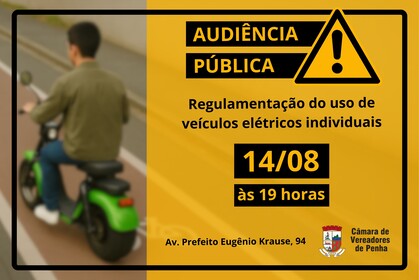 Câmara de Penha promove audiência pública sobre uso de veículos elétricos individuais