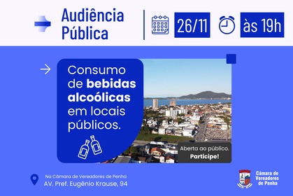 Câmara de Penha realizará audiência pública sobre consumo de bebidas alcoólicas